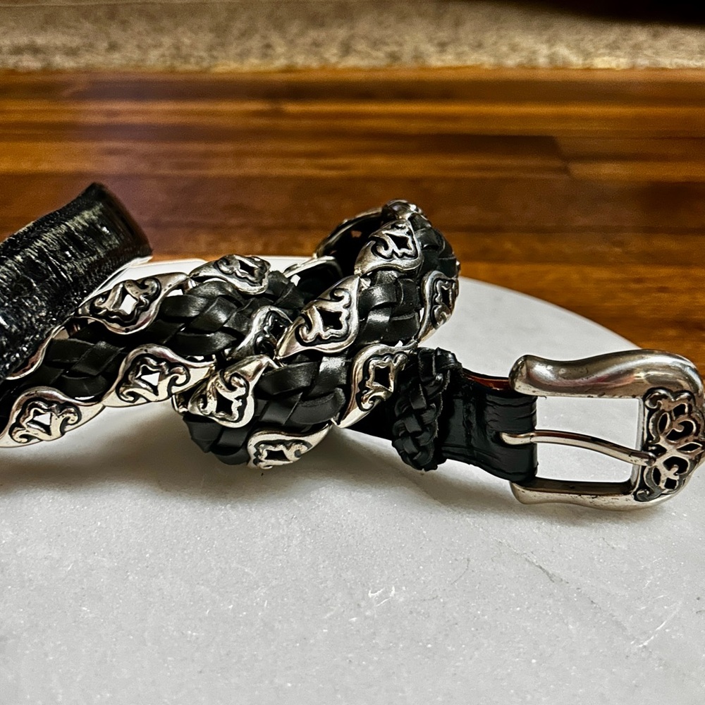 Brighton ~ Vintage ~ Women’s Small ~Black Leather Braided W/Silver Conchos Belt - Picture 5 of 16
